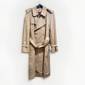 Vintage Chaps Ralph Lauren Trench Coat Tan Belted Wool Lined Double Breasted 40R